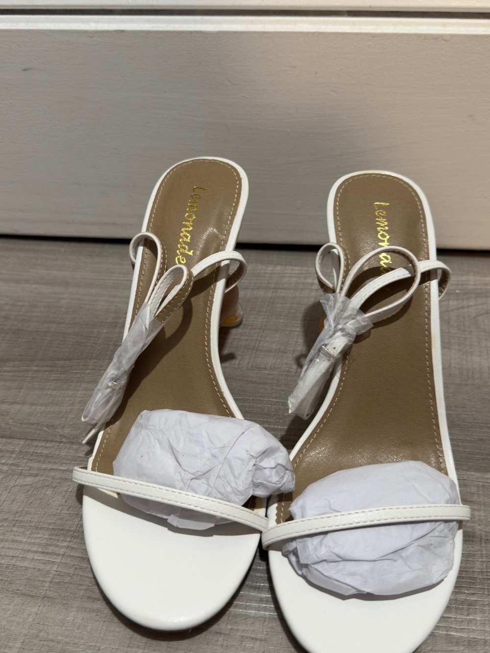 Lemon White Strappy Mid-Heel Sandals
